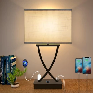 Fully Dimmable Medium Table Lamp for Bedroom with Type C/USB Charging Port and 1 AC Outlet White Shade 21.38" Bedside Nightstand Lamp for Living Room Office and Hotel Bulb Included Fully Dimmable Medium Table Lamp for Bedroom with Type C/USB Charging Port and 1 AC Outlet White Shade 21.38" Bedside Nightstand Lamp for Living Room Office and Hotel Bulb Included