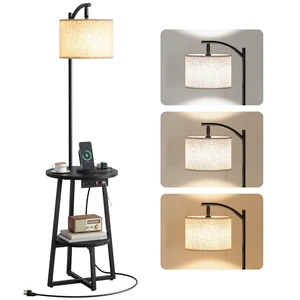 Floor Lamp with Table - Farmhouse Night Stand with Charging Station | Side Table with Floor Lamps for Living Room, Bedroom, End Table with Lamp Attached 3 Color Temperatures Bulb, 2 Tier Shelves Floor Lamp with Table - Farmhouse Night Stand with Charging Station | Side Table with Floor Lamps for Living Room, Bedroom, End Table with Lamp Attached 3 Color Temperatures Bulb, 2 Tier Shelves
