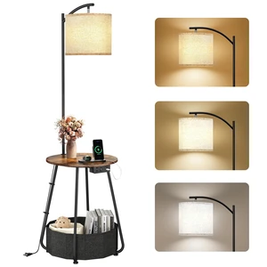 Floor Lamp with Table, End Table with Charging Station(USB & Type-C & AC Port), Round SideTable with Fabric Basket, 3 Color Temperatures 9W LED Bulb, Modern Nightstand for Bedroom, Living Room Floor Lamp with Table, End Table with Charging Station(USB & Type-C & AC Port), Round SideTable with Fabric Basket, 3 Color Temperatures 9W LED Bulb, Modern Nightstand for Bedroom, Living Room