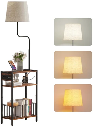 Floor Lamp with Table & Storage Baskets, End Table with 3 Color Temperatures LED Bulb, Nightstand with Charging Station, Shelves Side Table for Living Room, Bedroom, Office - Brown Floor Lamp with Table & Storage Baskets, End Table with 3 Color Temperatures LED Bulb, Nightstand with Charging Station, Shelves Side Table for Living Room, Bedroom, Office - Brown