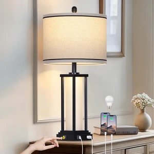 27inch Tall Bedside Table Lamps with Charging Ports for Living Room,Traditional Lamp with Night Light for Bedroom Nightstand,Single Black 27inch Tall Bedside Table Lamps with Charging Ports for Living Room,Traditional Lamp with Night Light for Bedroom Nightstand,Single Black