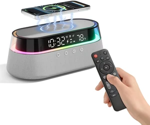 6-in-1 Fast Wireless Charger, Bluetooth Speaker Alarm Clock with Remote | 15W Fast Charging, FM Radio, Dimmable LED Night Light, Dual Digital Clock for Bedroom Home Office, Gifts for Men Women 6-in-1 Fast Wireless Charger, Bluetooth Speaker Alarm Clock with Remote | 15W Fast Charging, FM Radio, Dimmable LED Night Light, Dual Digital Clock for Bedroom Home Office, Gifts for Men Women