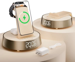 6 in 1 Wireless Charging Station with Bedroom Alarm Clock,Bluetooth Speaker Foldable Charger Stand with Night Light, FM Radio Applicable to iPhone Samsung, Apple Watch, AirPods for Home Office, Gifts 6 in 1 Wireless Charging Station with Bedroom Alarm Clock,Bluetooth Speaker Foldable Charger Stand with Night Light, FM Radio Applicable to iPhone Samsung, Apple Watch, AirPods for Home Office, Gifts