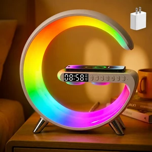 Smart LED Table Lamp,4-in-1 Wireless Charger with Speaker,Night Light, Alarm Clock, and Bluetooth Speaker with App Control for Bedroom and Home Decor (White, Large) Smart LED Table Lamp,4-in-1 Wireless Charger with Speaker,Night Light, Alarm Clock, and Bluetooth Speaker with App Control for Bedroom and Home Decor (White, Large)