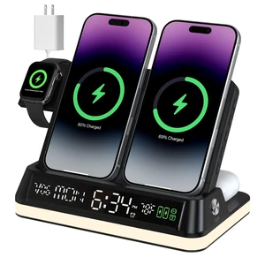 7 in 1 Wireless Charging Station with Auto-Sync Clock Sunset Night Light | Wireless Charger Stand for iPhone 17 16 15 14 Pro Max, Nightstand Charging Station for Apple Watch for AirPods, Indoor Temp 7 in 1 Wireless Charging Station with Auto-Sync Clock Sunset Night Light | Wireless Charger Stand for iPhone 17 16 15 14 Pro Max, Nightstand Charging Station for Apple Watch for AirPods, Indoor Temp