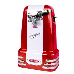 Retro Electric Can Opener for Kitchen with Magnetic Lid Remover, Knife Sharpener, and Soda or Beer Bottle Opener, Red Retro Electric Can Opener for Kitchen with Magnetic Lid Remover, Knife Sharpener, and Soda or Beer Bottle Opener, Red