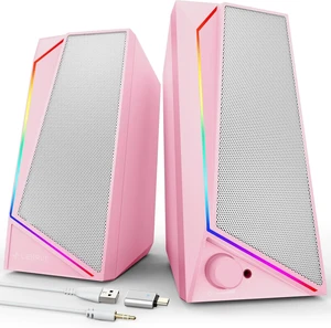 Computer Speakers, USB/USB-C Powered AUX Audio for PC Speakers with Loud Stereo Sound, Headphone-in, Touch Lights for Desktop, Computer, Laptop, Desk(USB-C to USB Adapter Included,Light Pink Computer Speakers, USB/USB-C Powered AUX Audio for PC Speakers with Loud Stereo Sound, Headphone-in, Touch Lights for Desktop, Computer, Laptop, Desk(USB-C to USB Adapter Included,Light Pink