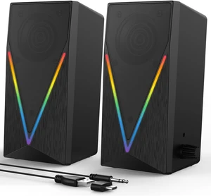 Computer Speakers, Desktop PC Speakers with 6 Colorful RGB Lights, Headphone Jack, Enhanced Bass and Volume Control, USB Powered & 3.5mm Aux Gaming Speakers for Laptop Monitor PC Tablet Phone Computer Speakers, Desktop PC Speakers with 6 Colorful RGB Lights, Headphone Jack, Enhanced Bass and Volume Control, USB Powered & 3.5mm Aux Gaming Speakers for Laptop Monitor PC Tablet Phone