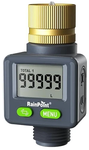 Water Flow Meter with Brass Inlet, 180°Screen-Flip Garden Hose Flow Meter, Measure up to 9999.9 Gallon/Liter Consumption & Flow Rate for RV, Garden Hose, Sprinkler & Nozzle Sprayer Water Flow Meter with Brass Inlet, 180°Screen-Flip Garden Hose Flow Meter, Measure up to 9999.9 Gallon/Liter Consumption & Flow Rate for RV, Garden Hose, Sprinkler & Nozzle Sprayer