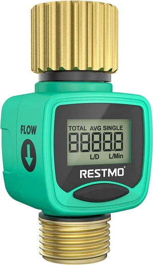 Heavy Duty Water Flow Meter with Brass Inlet & Outlet Measure Gallon/Liter Consumption and Flow Rate for Outdoor Garden Hose Watering, RV Water Tank Filling, Sprinkler, Nozzle Heavy Duty Water Flow Meter with Brass Inlet & Outlet Measure Gallon/Liter Consumption and Flow Rate for Outdoor Garden Hose Watering, RV Water Tank Filling, Sprinkler, Nozzle