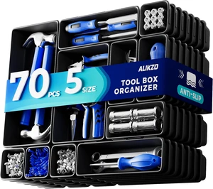 70 PCS Tool Box Organizer Tray & Desk Drawer Organizer Set, 5 Size Interlocking Bins for Garage Tool Storage, Mechanic Tool Chest, Rolling Cart, Workbench Drawers with EVA Non Slip Pads 70 PCS Tool Box Organizer Tray & Desk Drawer Organizer Set, 5 Size Interlocking Bins for Garage Tool Storage, Mechanic Tool Chest, Rolling Cart, Workbench Drawers with EVA Non Slip Pads