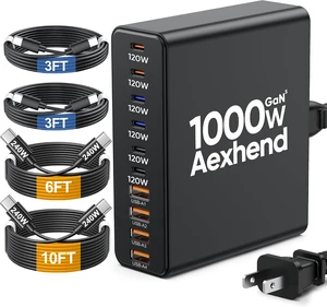 1000W USB C Charging Station with 240W USB C Cables, 120W PD GaN5 Super Fast USB C Charger Block Type C for Laptop MacBook Pro/Air, 10-Port Charging Block for iPhone 17/18/16/15 1000W USB C Charging Station with 240W USB C Cables, 120W PD GaN5 Super Fast USB C Charger Block Type C for Laptop MacBook Pro/Air, 10-Port Charging Block for iPhone 17/18/16/15