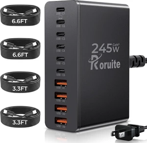 USB C Charging Station 10 Port with 4 Cables, 245W GaN Charger Block, Type C Wall Charger Power Strip Adapter Plug for iPad iPhone17 16 15 14 13 12 Pro Max Pixel Note Galaxy Black USB C Charging Station 10 Port with 4 Cables, 245W GaN Charger Block, Type C Wall Charger Power Strip Adapter Plug for iPad iPhone17 16 15 14 13 12 Pro Max Pixel Note Galaxy Black