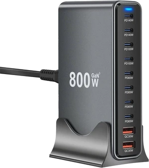 800W GaN3 10-Port USB-C Charging Station - Fast Charger for Laptops, Tablets, Smartphones, and More (Black) 800W GaN3 10-Port USB-C Charging Station - Fast Charger for Laptops, Tablets, Smartphones, and More (Black)