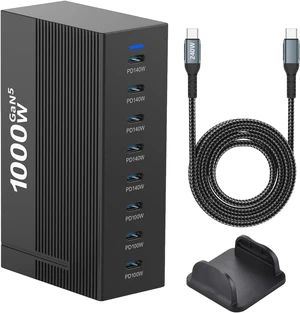 1000W 8-Port GaN5 Desktop Charging Station, High-Power USB Charging Hub with 5X 140W and 3X 100W PD Ports, Fast Charger for Laptops, Tablets, and Smartphones 1000W 8-Port GaN5 Desktop Charging Station, High-Power USB Charging Hub with 5X 140W and 3X 100W PD Ports, Fast Charger for Laptops, Tablets, and Smartphones