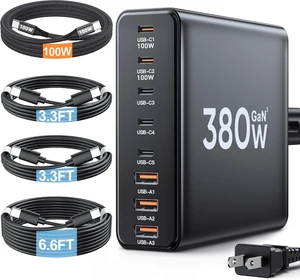 380W USB C Charger Block with 4 USB Cables Dual 100W Charging Station, 8-Port USB C Charging Station Laptop Charger Fast Type C Charging Block for MacBook Pro 380W USB C Charger Block with 4 USB Cables Dual 100W Charging Station, 8-Port USB C Charging Station Laptop Charger Fast Type C Charging Block for MacBook Pro
