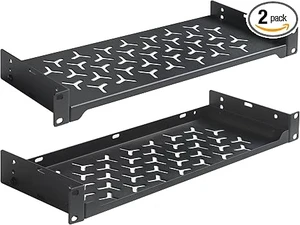 2 Pack 1U Server Rack Shelf, 19 Inch Universal Network Rack Mount Tray, 6 Inches Deep Vented Cantilever Shelf for AV/IT Equipment, Black 2 Pack 1U Server Rack Shelf, 19 Inch Universal Network Rack Mount Tray, 6 Inches Deep Vented Cantilever Shelf for AV/IT Equipment, Black