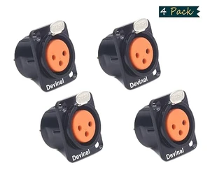 XLR Female Jack 3 Pin - Chassis Panel Mount Jacks D Series Size, Black Metal Housing - Fits Series D Pattern Holes Audio Studio Connector - 4 Pack XLR Female Jack 3 Pin - Chassis Panel Mount Jacks D Series Size, Black Metal Housing - Fits Series D Pattern Holes Audio Studio Connector - 4 Pack