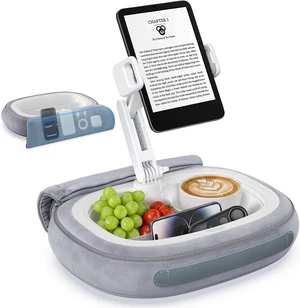 Tablet Pillow Stand for Bed, 360° Rotating iPad Holder for 5"12.9" Devices Kindle Holder with Snack Bowl & Carry Handle, Soft Plush Fabric, Hands-Free Reading Stand for Bed, Couch & Recliner, Gray Tablet Pillow Stand for Bed, 360° Rotating iPad Holder for 5"12.9" Devices Kindle Holder with Snack Bowl & Carry Handle, Soft Plush Fabric, Hands-Free Reading Stand for Bed, Couch & Recliner, Gray