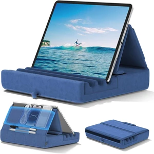 Tablet Pillow Holder, Foldable iPad Stand for Lap, Bed and Desk -Tablet Soft Pad Dock with Pocket & Stylus Mount Compatible with iPad Pro 12.9, 10.5, 9.7 Air Mini 6 5 4 3, Galaxy Tab,E-Reader Blue Tablet Pillow Holder, Foldable iPad Stand for Lap, Bed and Desk -Tablet Soft Pad Dock with Pocket & Stylus Mount Compatible with iPad Pro 12.9, 10.5, 9.7 Air Mini 6 5 4 3, Galaxy Tab,E-Reader Blue