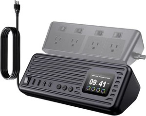 Surge Protector Power Strip, 100W 8-in-1 Power Station, 4 AC, 4 USB A/C, Fast Charging Station, GaN Technology, Smart Display, Digital Clock, 4 AC Individual Switches, 1200J Surge Protector Surge Protector Power Strip, 100W 8-in-1 Power Station, 4 AC, 4 USB A/C, Fast Charging Station, GaN Technology, Smart Display, Digital Clock, 4 AC Individual Switches, 1200J Surge Protector