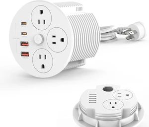 100W USB C Desktop Power Grommet, Double-Side 4 USB 5 Outlets (15Amp) , 4inch Hole Flush-Mount Recessed Power strip for Workspace Essential Desk Outlet Countertop White 100W USB C Desktop Power Grommet, Double-Side 4 USB 5 Outlets (15Amp) , 4inch Hole Flush-Mount Recessed Power strip for Workspace Essential Desk Outlet Countertop White