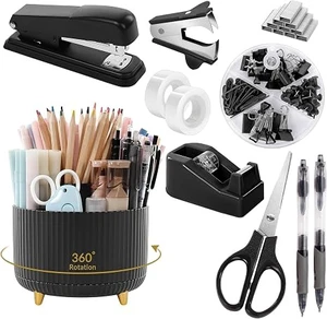 Black Office Supplies with Pencil Holder,Desk Accessories 11PCS
Office Desk Accessories Included Stapler with Staples, Staple Remover,Tape Dispenser, Binder Paper Clips Kit,Scissor, Pens Black Office Supplies with Pencil Holder,Desk Accessories 11PCS
Office Desk Accessories Included Stapler with Staples, Staple Remover,Tape Dispenser, Binder Paper Clips Kit,Scissor, Pens