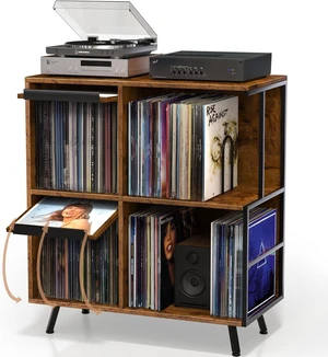 3 Tier Record Player Stand with Flip-Down Record Shelf, Vinyl Record Storage Holds up to 300+ Albums, Turntable Stand with Album Display, Record Table with Large Open Storage Brown 3 Tier Record Player Stand with Flip-Down Record Shelf, Vinyl Record Storage Holds up to 300+ Albums, Turntable Stand with Album Display, Record Table with Large Open Storage Brown