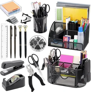 17 IN 1 Office Desk Organizer Set for Back to School Supplies Accessories
3 Office Desk Storage Organization, 4 Pens, Stapler, Staples & Remover, Tape & Dispenser, Scissors, Ruler, Clips, Hole Punch 17 IN 1 Office Desk Organizer Set for Back to School Supplies Accessories
3 Office Desk Storage Organization, 4 Pens, Stapler, Staples & Remover, Tape & Dispenser, Scissors, Ruler, Clips, Hole Punch