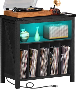 Large Record Player Stand with Charging Station & LED Lights, Vinyl Records Storage Holder Cabinet Holds up to 230 Albums, Turntable Stand for Music Room, Bedroom, Living Room, Office (Black) Large Record Player Stand with Charging Station & LED Lights, Vinyl Records Storage Holder Cabinet Holds up to 230 Albums, Turntable Stand for Music Room, Bedroom, Living Room, Office (Black)
