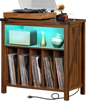 Large Record Player Stand with Charging Station & LED Lights, Vinyl Records Storage Holder Cabinet Holds up to 230 Albums, Turntable Stand for Music Room, Bedroom, Living Room, Office (Brown) Large Record Player Stand with Charging Station & LED Lights, Vinyl Records Storage Holder Cabinet Holds up to 230 Albums, Turntable Stand for Music Room, Bedroom, Living Room, Office (Brown)