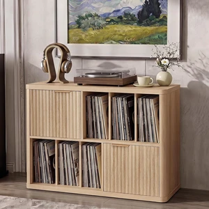 Large Record Player Stand with Vinyl Storage, 39.5" Modern Wood Records Storage Cabinet for Speakers, Mid Century Turntable Stand with Fluted Doors, Media Holder for Home, Natural Oak Large Record Player Stand with Vinyl Storage, 39.5" Modern Wood Records Storage Cabinet for Speakers, Mid Century Turntable Stand with Fluted Doors, Media Holder for Home, Natural Oak