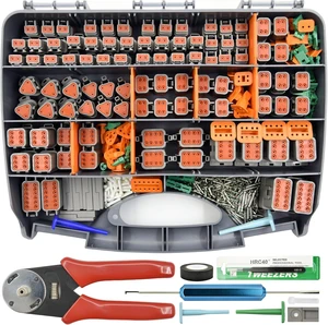 654 PCS DT Deustch Connector Kit, 2 3 4 6 8 12 Pin Waterproof Automotive Electrical Connectors, Including Deutsch Crimping Tool, Removal Tool, 200Pair 16# Solid Contacts for Boat Car(654PCS & Crimper) 654 PCS DT Deustch Connector Kit, 2 3 4 6 8 12 Pin Waterproof Automotive Electrical Connectors, Including Deutsch Crimping Tool, Removal Tool, 200Pair 16# Solid Contacts for Boat Car(654PCS & Crimper)