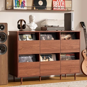 47.2" Large Record Player Stand, Vinyl Record Storage Cabinet, Fit 7/10"/12" Vinyl Record, Mid Century Turntable Stand, Media Cabinet with 6 DVD Drawers for Living Room, Music Corner 47.2" Large Record Player Stand, Vinyl Record Storage Cabinet, Fit 7/10"/12" Vinyl Record, Mid Century Turntable Stand, Media Cabinet with 6 DVD Drawers for Living Room, Music Corner