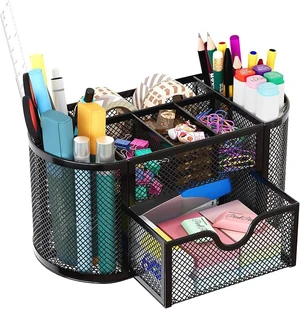 Mesh Pen Holder Desk Organizer with Drawer Stationery Supplies Organizer for Dorm School 9 Compartments Workspace Desk Accessories Organization for Office, Black Mesh Pen Holder Desk Organizer with Drawer Stationery Supplies Organizer for Dorm School 9 Compartments Workspace Desk Accessories Organization for Office, Black
