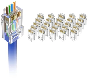 Cat6 RJ45 Pass Through Connectors, Gold Plated 8P8C, UL Listed, 25Pcs 3 Prong Cat 6 Modular Plugs, Network Ethernet Ends, Up to 10Gbps Supports 24-26AWG Solid or Stranded UTP Cable and PoE Cat6 RJ45 Pass Through Connectors, Gold Plated 8P8C, UL Listed, 25Pcs 3 Prong Cat 6 Modular Plugs, Network Ethernet Ends, Up to 10Gbps Supports 24-26AWG Solid or Stranded UTP Cable and PoE