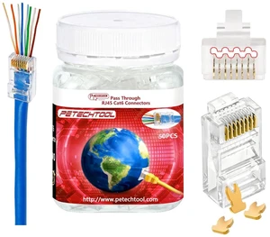 RJ45 23AWG Cat6a Cat6 Large Connector Gold Plated 8P8C Pass Through Plug UTP Network Ends for Unshielded Twisted Pair Solid Wire & Standard Cables | Transparent Passthrough Ethernet Insert(50Packs) RJ45 23AWG Cat6a Cat6 Large Connector Gold Plated 8P8C Pass Through Plug UTP Network Ends for Unshielded Twisted Pair Solid Wire & Standard Cables | Transparent Passthrough Ethernet Insert(50Packs)