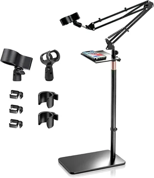 Mic Stand Floor Boom Arm with 5.5lb Weighted Base & Tray, Podcast Mic Stand, Carbon Steel Construction, 2 Mic Clips, 3/8 to 5/8 Adapter, Podcast Streaming Recording Mic Stand Floor Boom Arm with 5.5lb Weighted Base & Tray, Podcast Mic Stand, Carbon Steel Construction, 2 Mic Clips, 3/8 to 5/8 Adapter, Podcast Streaming Recording