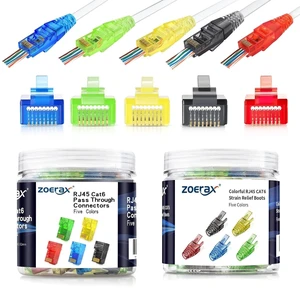 Cat5e Cat6 RJ45 Pass Through Connectors & Strain Relief Boots 100-Pack (100 Connectors + 100 Boots) - EZ Crimp Modular Plugs for Solid/Stranded UTP Ethernet Network Cables Cat5e Cat6 RJ45 Pass Through Connectors & Strain Relief Boots 100-Pack (100 Connectors + 100 Boots) - EZ Crimp Modular Plugs for Solid/Stranded UTP Ethernet Network Cables