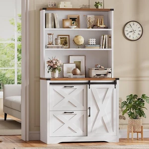 2 Drawer Filing Cabinet for Home Office with Sliding Barn Door, Farmhouse File Cabinet fits Legal/Letter/A4 File, Office File Cabinets with Printer Stand and Storage Bookshelf, White 2 Drawer Filing Cabinet for Home Office with Sliding Barn Door, Farmhouse File Cabinet fits Legal/Letter/A4 File, Office File Cabinets with Printer Stand and Storage Bookshelf, White