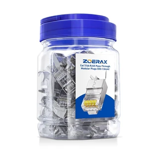 50-Pack Cat7 Cat6A RJ45 Pass Through Connectors Shielded 50UM Gold Plated, Shielded FTP/STP External Ground, for 23 AWG Network Cable 50-Pack Cat7 Cat6A RJ45 Pass Through Connectors Shielded 50UM Gold Plated, Shielded FTP/STP External Ground, for 23 AWG Network Cable