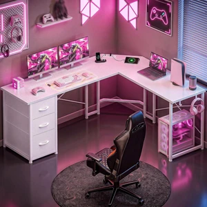 62 L Shaped Corner Desk with 3 Drawers,Power Strip&2 Side Hooks, Computer Desk,Double X-shaped Steel Frame,Extended Panel Design,Dual Workspace Design,Large Home Office Desk,White 62 L Shaped Corner Desk with 3 Drawers,Power Strip&2 Side Hooks, Computer Desk,Double X-shaped Steel Frame,Extended Panel Design,Dual Workspace Design,Large Home Office Desk,White