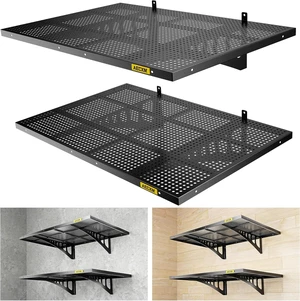 2-Pack 2x3ft Adjustable Garage Wall Shelving 560lbs Load Capacity Heavy Duty Wall Mounted Storage Shelf Metal Floating Shelves for Garage(Black) 2-Pack 2x3ft Adjustable Garage Wall Shelving 560lbs Load Capacity Heavy Duty Wall Mounted Storage Shelf Metal Floating Shelves for Garage(Black)