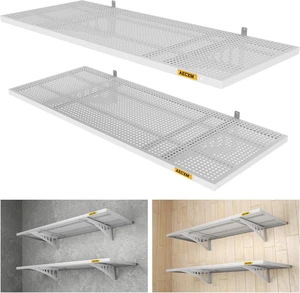 2-Pack 1.64x4ft Adjustable Garage Wall Shelving 560lbs Load Capacity Heavy Duty Wall Mounted Storage Shelf Metal Floating Shelves for Garage(White) 2-Pack 1.64x4ft Adjustable Garage Wall Shelving 560lbs Load Capacity Heavy Duty Wall Mounted Storage Shelf Metal Floating Shelves for Garage(White)
