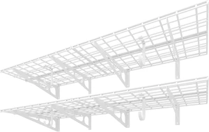 2-Pack 2x6ft Garage Shelving with Hooks, 1400lbs Load, White 24"x72" Wall Shelf Garage Storage Rack Floating Shelves for Garage Workshop, Rustproof Seamless Grid Design, Classic Series 2-Pack 2x6ft Garage Shelving with Hooks, 1400lbs Load, White 24"x72" Wall Shelf Garage Storage Rack Floating Shelves for Garage Workshop, Rustproof Seamless Grid Design, Classic Series