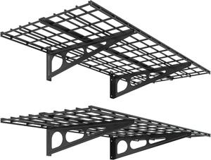 2-Pack 2x4ft 24-inch-by-48-inch Wall Shelf Garage Storage Rack Wall Mounted Floating Shelves, Black, Classic Series 2-Pack 2x4ft 24-inch-by-48-inch Wall Shelf Garage Storage Rack Wall Mounted Floating Shelves, Black, Classic Series