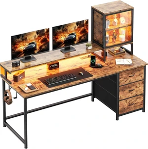 55" Black Computer Desk with 2 Acrylic Cabinet & 3 Fabric Drawers, Integrates Ample Storage & Display, Great Fit for Small Spaces, Outlets Suitable for Studying, Working & Gaming Equipments 55" Black Computer Desk with 2 Acrylic Cabinet & 3 Fabric Drawers, Integrates Ample Storage & Display, Great Fit for Small Spaces, Outlets Suitable for Studying, Working & Gaming Equipments