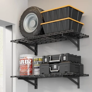 2 Pack Garage Shelving Wall Mounted, 1.5x4ft, 700LB Heavy Load Wall Mounted Floating Design, 18"x96" Storage Rack, No Splice Seamless Structure, Rustproof Black Coating for Garage Workshop 2 Pack Garage Shelving Wall Mounted, 1.5x4ft, 700LB Heavy Load Wall Mounted Floating Design, 18"x96" Storage Rack, No Splice Seamless Structure, Rustproof Black Coating for Garage Workshop