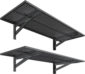 2 Pack Garage Wall Shelving, 1.5x4ft, 700LBS Integrated Wall Shelves Heavy Duty Garage Shelving Wall Mounted, 18"x96" Storage Rack Floating Shelves, Rustproof Black Coating for Garage Workshop 2 Pack Garage Wall Shelving, 1.5x4ft, 700LBS Integrated Wall Shelves Heavy Duty Garage Shelving Wall Mounted, 18"x96" Storage Rack Floating Shelves, Rustproof Black Coating for Garage Workshop