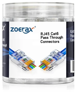 100-Pack RJ45 Cat6 Pass Through Connector RJ45 Modular Plugs for Solid or Stranded UTP Cable 100-Pack RJ45 Cat6 Pass Through Connector RJ45 Modular Plugs for Solid or Stranded UTP Cable